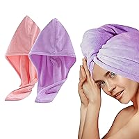 Microfiber Hair Towel Wrap - Super Absorbent Turban Head Wrap for Rapid Drying for All Hair Types - 10” x 26” Hair Towel w/Button - Hair Care Gift Box for Girls/Women (Pack of 2)
