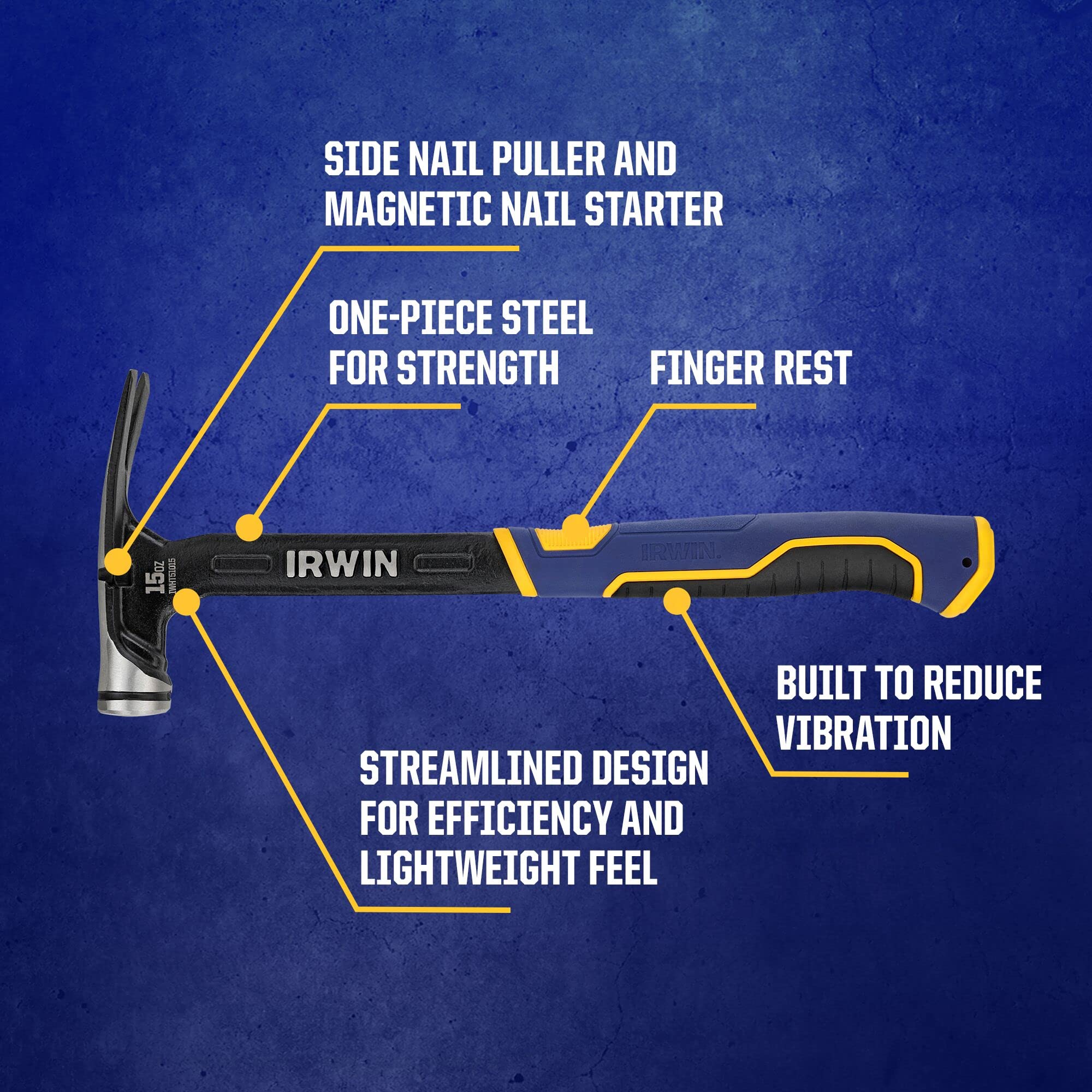 Irwin Tools IRWIN Hammer, Max Strike, 15oz High Velocity Steel Hammer (IWHT51015)
