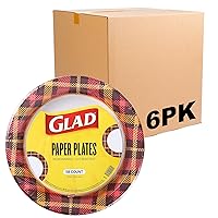 Glad Everyday Round Disposable Paper Plates with Warm Plaid Design | Heavy Duty Soak Proof, Cut-Resistant, Microwavable Paper Plates for All Foods & Daily Use | 10 Inches, 58 Count - 6 Pack