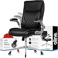 Oline ErgoAce Ergonomic Executive Office Chair, Rolling Home Desk PU Leather Gaming Computer Chair with Adjustable Armrests, Lumbar Support, Blade Wheels (Black)
