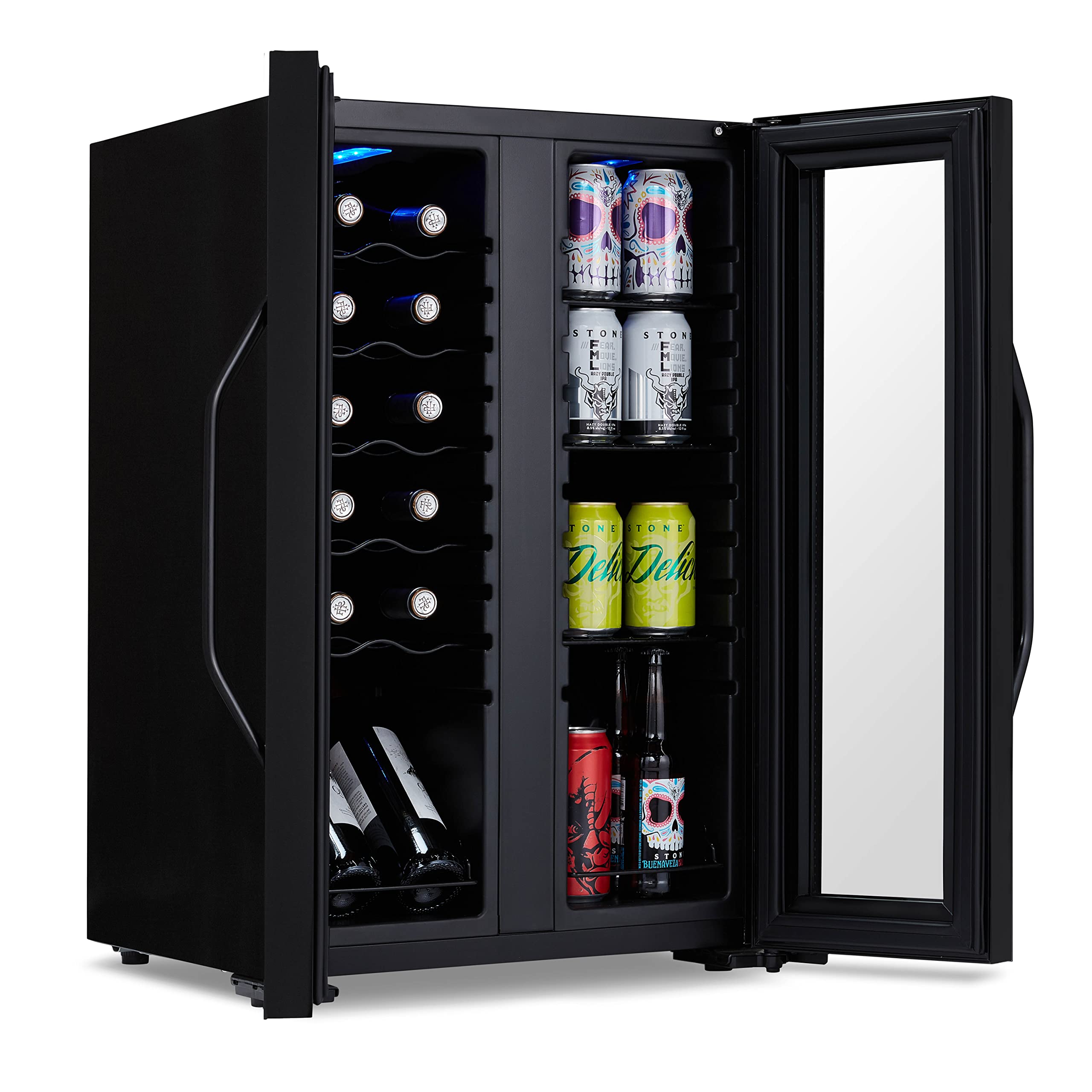 NewAir 12 Bottle/ 39 Can Wine Cooler Refrigerator | Shadow Series | Dual Temperature Zones, Freestanding Mirrored Wine and Beverage Fridge with Double-Layer Tempered Glass Door & Compressor Cooling