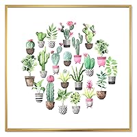 Cacti In Ceramic Pots In Gentle Tones II - Traditional Framed Canvas Wall Art Print