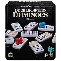 Cardinal Classics Double Fifteen Dominoes Set in Storage Tin | Dominoes for Kids | Family Games | Adult Games | Dominoes Set for Adults & Kids Ages 8+
