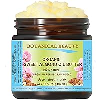Organic SWEET ALMOND OIL BUTTER Pure Natural Virgin Unrefined RAW 16 Fl. Oz.- 480 ml for FACE, SKIN, BODY, DAMAGED HAIR, NAILS.