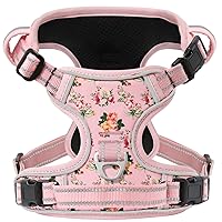 Timos No Pull Dog Harness, Release at Neck Reflective 3 Snap Buckles Adjustable No Choke Pet Vest with Front & Back 2 Leash Clips, Soft Padded Control Training Handle for Small Medium Large Dogs