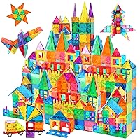 130 PCS Magnetic Tiles Building Blocks 3D Clear Construction Playboards, Inspiration, Creativity Beyond Imagination, Educational Magnet Toy Set for Kids with 2 Cars