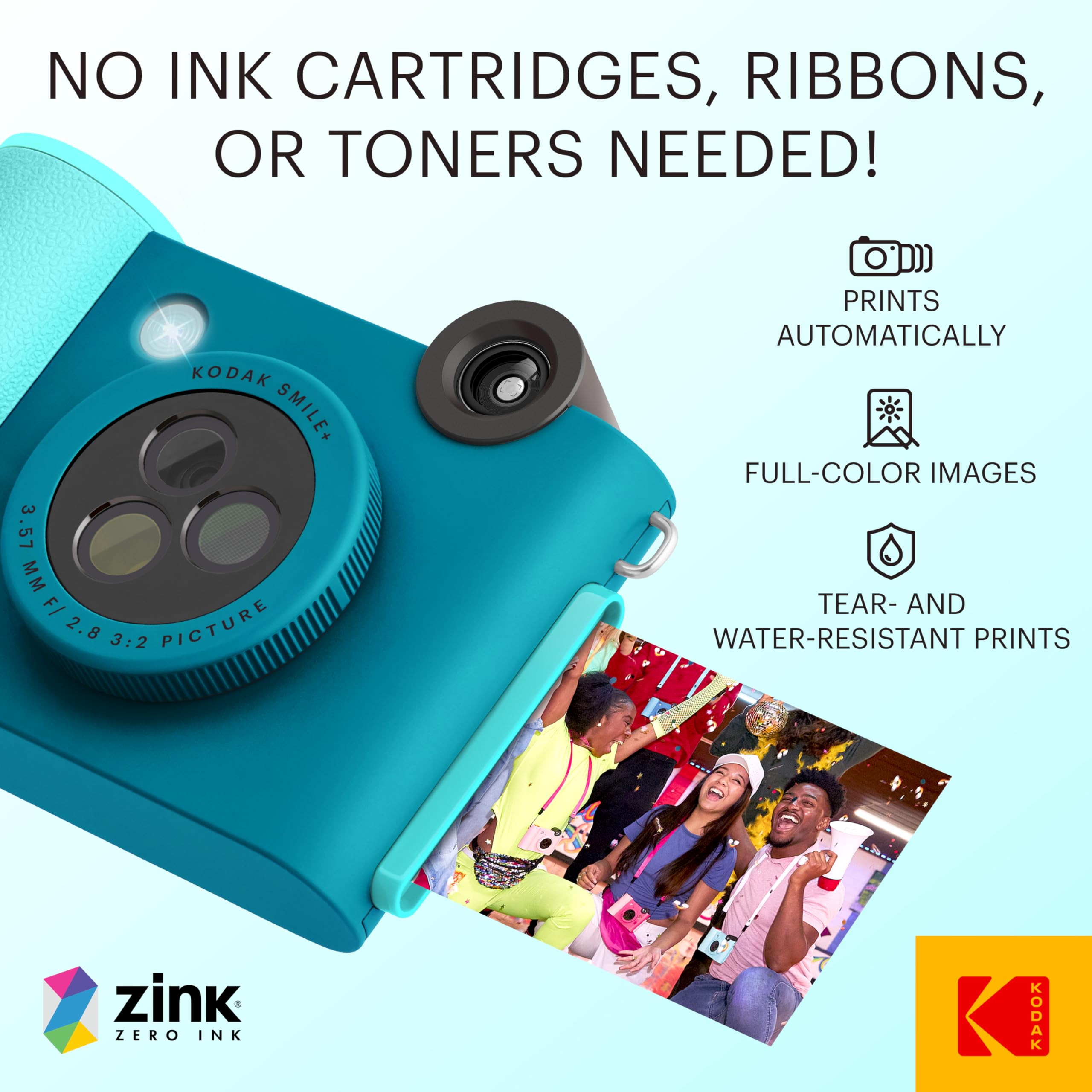 KODAK Smile+ Wireless Digital Instant Print Camera with Effect-Changing Lens, 2x3” Sticky-Backed Photo Prints, and Zink Printing Technology, Compatible with iOS and Android Devices - Blue