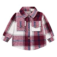 Toddler Baby Boy Girl Shirt Flanne Jacket Plaid Long Sleeve Button Down Shirt Kids Fall Winter Shacket Kids Coat
