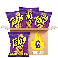 Fuego 6 pc / 3.25 oz Snack Size Case, Hot Chili Pepper & Lime Flavored Extreme Spicy Rolled Tortilla Chips