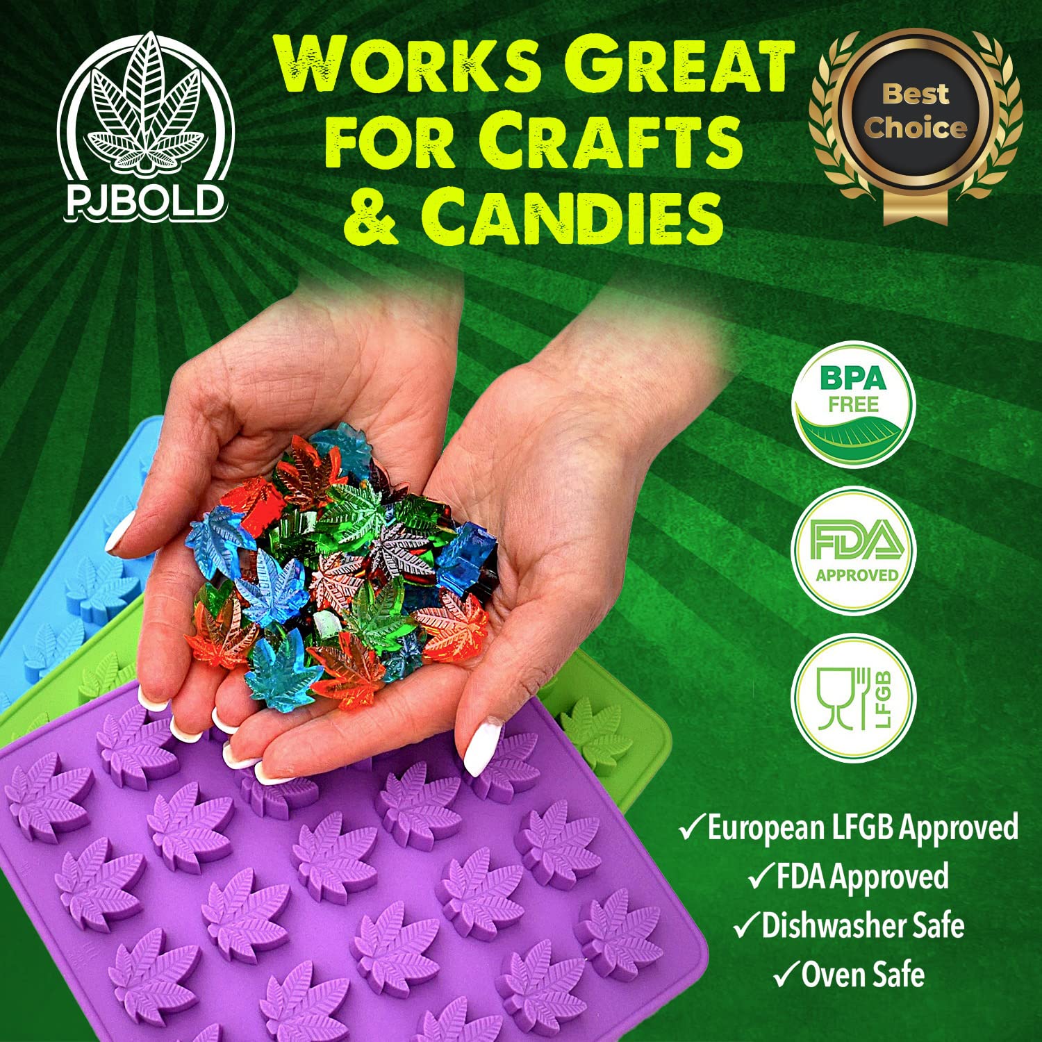 PJ BOLD Marijuana Leaf Gummy Molds Silicone Candy Mold Novelty Gift - 3 Pack