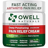 OWELL NATURALS Arthritis Pain Relief Cream - 2oz - Maximum Strength All Natural Discomfort Reliever for Joint, Muscle, Knee, Back, Neuropathy - 11 Powerful Ingredients
