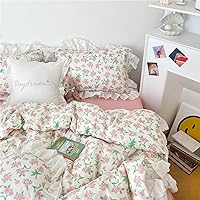 VM VOUGEMARKET Girls Lace Bedding Set Twin 3 Pieces Pink Flower Duvet Cover Set with Ruffle Edge-100% Cotton Elegant Princess Style-Twin,Pink