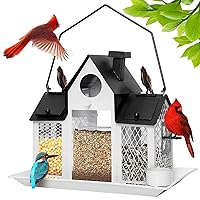 Solar Bird Feeders House for Outdoors Hanging, 7LBS Large Capacity Metal Wild Bird Feeder Squirrel Proof for Outside with Water Cup, Cardinal Birdfeeder Birdhouses Gift for Bird Lovers
