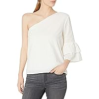 Women's Isabelle One Shoulder Ruffle Top, White, Large