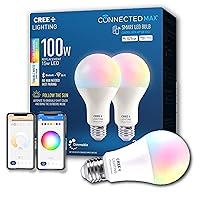 Connected Max Smart Led Bulb A21 100W Tunable White + Color Changing, 2.4 Ghz, Compatible with Alexa & Google Home, No Hub Required, Bluetooth + WiFi, 2Pk, CMA21-100W-AL-9ACK-B2