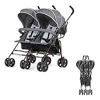 Volgo Twin Umbrella Stroller in Gray, Lightweight Double Stroller for Infant & Toddler, Compact Easy Fold, Large Storage Basket, Large and Adjustable Canopy