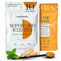 NoonBrew - SuperFood Organic Tea - 19 Powerful SuperFoods and Adaptogens for All Day Focus, Energy, Digestion Support, Stress Relief, and No Jitters or Crash - Instant Coffee Alternative, Vegan, Keto Friendly, Gluten Free, Low Caffeine (10 Servings)