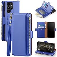 Antsturdy Samsung Galaxy S22 Ultra 5G Wallet with Card Holder for Women Men,Galaxy S22 Ultra 5G Phone case RFID Blocking PU Leather Flip Cover with Strap Zipper Credit Card Slots,Purple Blue