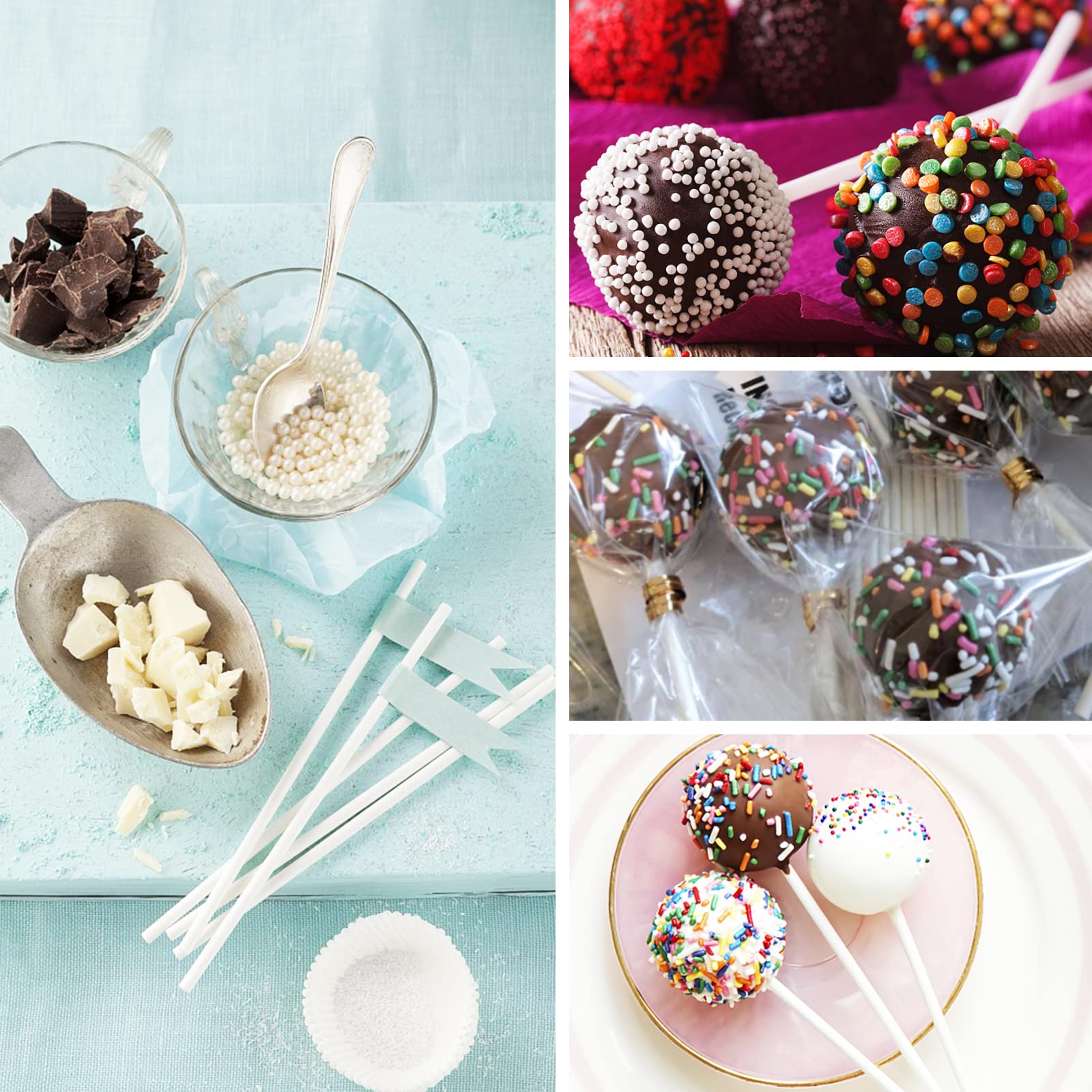 500 Pcs 4 Inch White Lollipop Sticks,Paper Treat Sticks,Sucker Stick for Dessert,Cake Pops,Homemade Candy,Chocolate,Cookie(3 mm)