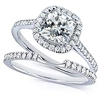 Kobelli Forever One Moissanite and Lab Grown Diamond Halo Bridal Rings Set 1 1/2 CTW in 14k White Gold (DEF/VS)