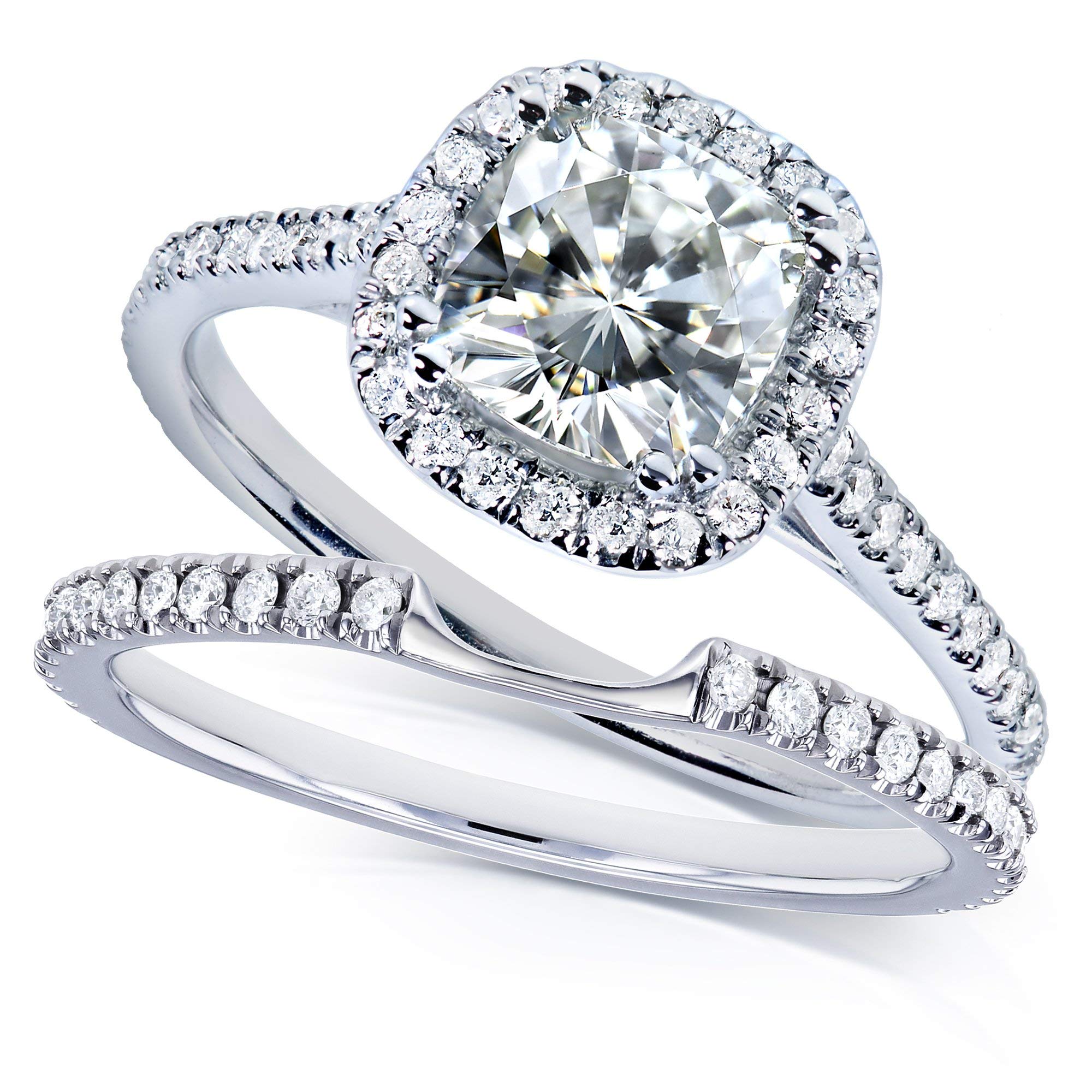 Kobelli Moissanite and Lab Grown Diamond Halo Bridal Rings Set 1 1/2 CTW in 14k White Gold (GH/VS, DEF/VS)