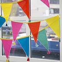 Fabric Rainbow Bunting with Tassels - 10ft | Triangle Flag Pennant Garland, 100% Cotton, Home Décor for Kid's Bedroom, Nursery Accessories, Indoor Outdoor Birthday Party Decorations, Festival