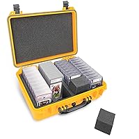 CASEMATIX Graded Card Storage Box Case Fits 130 BGS PSA FGS Graded Sports Cards, Toploaders, One Touch, Sleeves - Waterproof Graded Slab Case With 4 Custom Graded Card Case Foam Slots, Dark Yellow