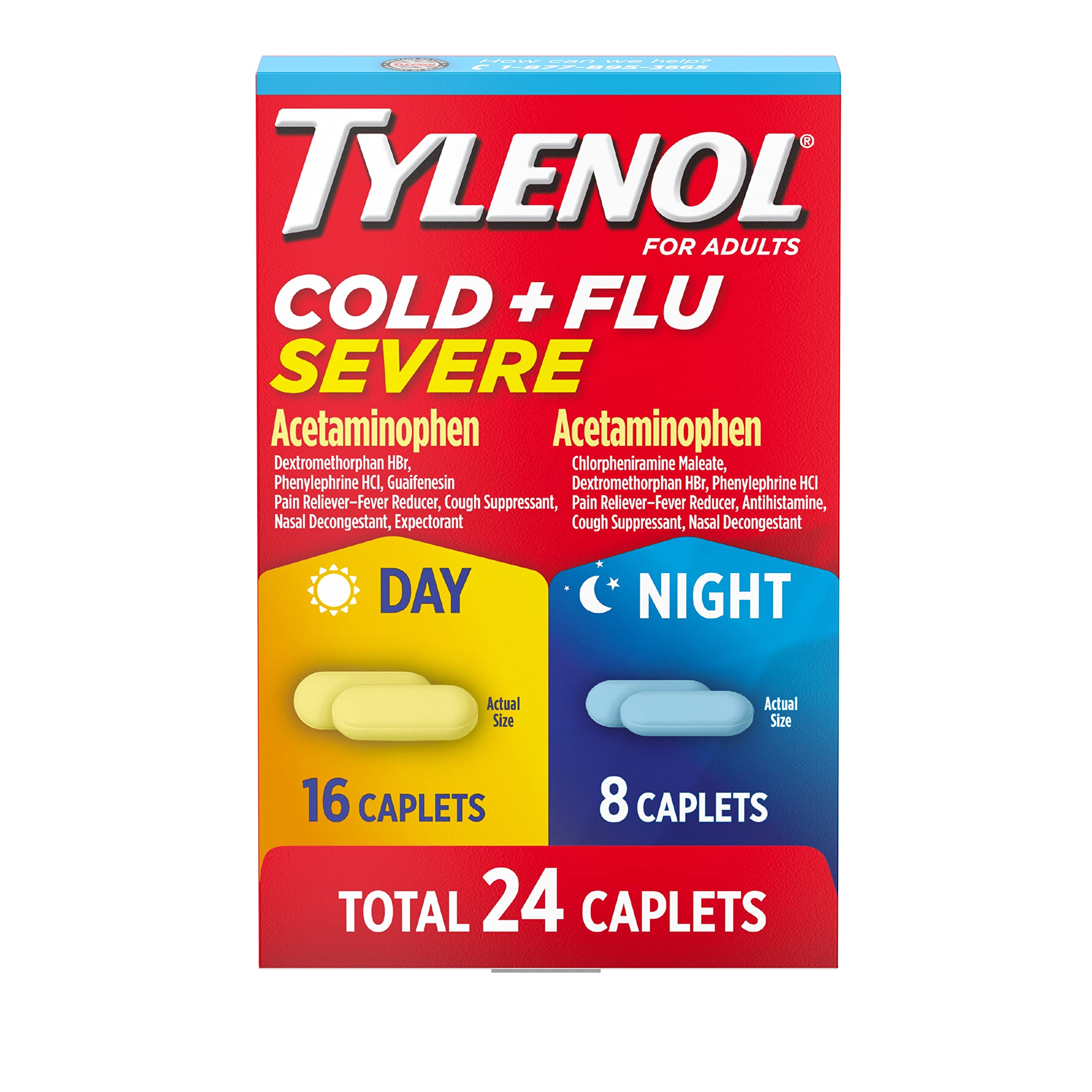 Tylenol Cold + Flu Severe Day & Night Caplets for Fever, Pain, Cough & Congestion Relief, 24 Count