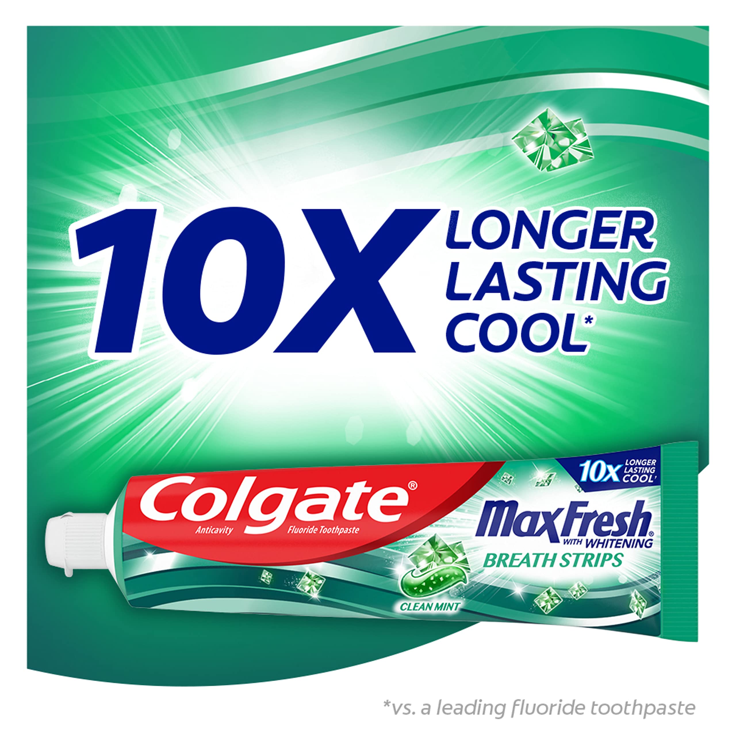 Colgate Max Fresh Toothpaste, Whitening Toothpaste with Mini Breath Strips, Clean Mint Toothpaste for Bad Breath, Helps Fight Cavities, Whitens Teeth, and Freshens Breath, 4 Pack, 6.3 Oz Tubes