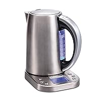 Digital LCD Temperature Control Electric Tea Kettle, Water Boiler & Heater, 1.7 Liter, Fast Boiling 1500 Watts, Cordless, Auto-Shutoff & Boil-Dry Protection, Silver (41028)