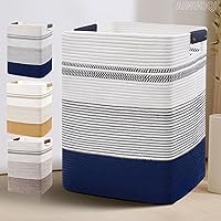 Large Laundry Basket - Tall Woven Rope Laundry Hamper with Leather Handles - Dirty Clothes hamper for Living room, Bedroom, 17.8