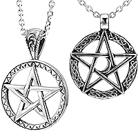 URBAN JEWELRY Powerful Pair of Pentacle/Pentagram Necklaces, with 21 Inch Stainless Steel Chain Seal of Solomon Pendant & Pentagram Crescent Moon, Jewelry Gift or Accessory for Men