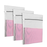Mesh Laundry Bags for Delicates - Durable Lingerie Bags for Washing Delicates with Elastic Zipper Protector, Delicates Bag for Washing Machine and Dryer, White, Pack of 3, Large