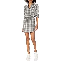 Angie Women's One Size Plaid Button Front Shirt Dress