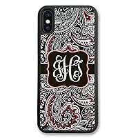 iPhone Xs Max, Phone Case Compatible with iPhone Xs Max [6.5 inch] Black Red Paisley Monogrammed Personalized IPXSM