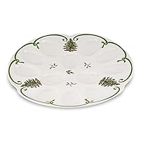 Spode Christmas Tree Deviled Egg Plate | 13 Inch Egg Serving Platter with Christmas Tree and Mistletoe Motif | Made from Fine Porcelain | Dishwasher and Microwave Safe