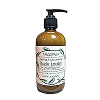 HAPPINESS Healing Body Lotion Moisturizer for Dry, Damaged Skin - Grapefruit, Lavender, Rosemary & Patchouli Essential Oils - Organic, Vegan, Non GMO, No Palm Oil (8 oz/ 236.6 ml)