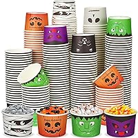300 Pcs 8 oz Halloween Snack Cups Disposable Halloween Candy Bowls Dessert Bowls Pumpkin Snack Cups Skeleton Paper Cups Halloween Ice Cream Cups for Hot or Cold Food Party Supplies (Funny Face)
