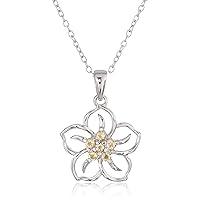 Amazon Collection Sterling Silver Genuine Citrine Flower Pendant Necklace, 18