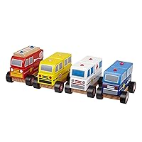 Wooden Ambulance, Police Car, Firetruck & School bus Building Block Toy For Kids | Brain Building Educational Creative Toys For Toddlers | 5- Piece Buildable Car Bundle Set | Preschool Blocks
