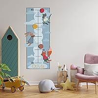 Chart Height Growth Wall Art Sticker with Animals Fox Rabbit Cat Hanging Balloons - Animals Measure Chart with Girls Name - Growth Chart for Measuring Kids Height