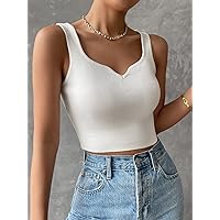 Women's Knitted Tops -Shrugs Notched Detail Crop Tank Knit Top Knitted Tops (Color : White, Size : X-Small)