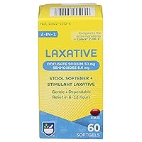 Stool Softener Plus Laxative Softgels 60 Count Constipation Relief Laxative Extra Strength, Overnight Fast Acting Laxative, Fiber Supplement & Stool Softeners Softgels