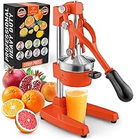 Zulay Kitchen Cast-Iron Orange Juice Squeezer - Heavy-Duty, Easy-to-Clean, Professional Citrus Juicer - Durable Stainless Steel Lemon Squeezer - Sturdy Manual Citrus Press & Orange Squeezer (Orange)