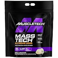 MuscleTech Mass Gainer Protein Powder, Mass-Tech Extreme 2000, Muscle Builder Whey Protein Powder, Protein + Creatine + Carbs, Max-Protein Weight Gainer for Women & Men, Vanilla, 20 lbs