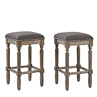 26 Inch Seat Height Counter Stool Upholstered Kitchen Bar Stools Weathered Oak Finish,Grey Fabric 2-Pack