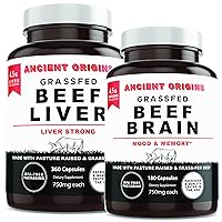 Ancient Origins Grass Fed Beef Liver and Beef Brain Capsules, 360 Capsules Liver and 180 Capsules Brain with Liver and Marrow