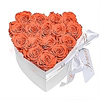 Preserved Rose Box, 16-18 Pieces Real Roses Forever Flowers with Heart Shaped Box, Eternal Rose Last 3 to 5 Years for Mother's Valentine's Day Birthday Gift Party Decorations (Orange)