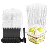 50 Pack 8 oz Square Plastic Dessert Cups with Lids and Spoons, Disposable Cake Cups Yogurt Parfait Containers for Cupcake,Pudding,Snacks,Yogurt,ParfaitFruits,Mousse