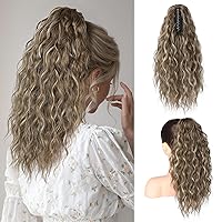 16” Ponytail Extension, Claw Clip In Pony Tails Hair Extensions Multi Layered Long Wavy Curly Ponytail Clip On Fake Hair Soft Natural Synthetic Hairpieces for Women Daily - Medium Brown Ash Blonde